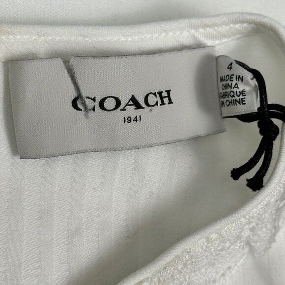 NWT Coach Sleeveless Cotton‎ Silk Ruffle Top Size 4 Lace Eyelet Studded Feminine - Picture 6 of 15